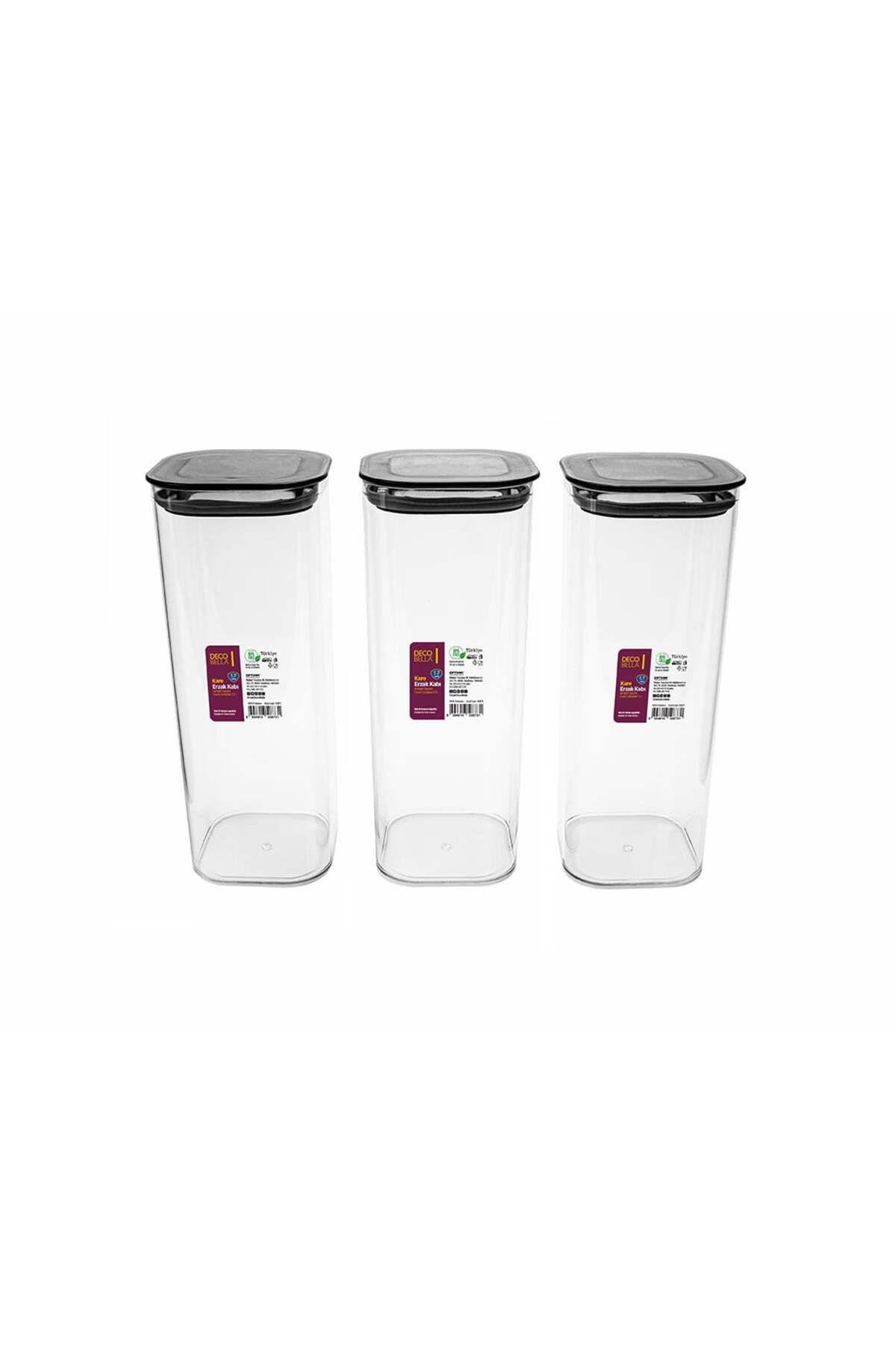 3 'lü set 1.7 Lt. Kare Erzak Kabı , Saklama Kabı Seti