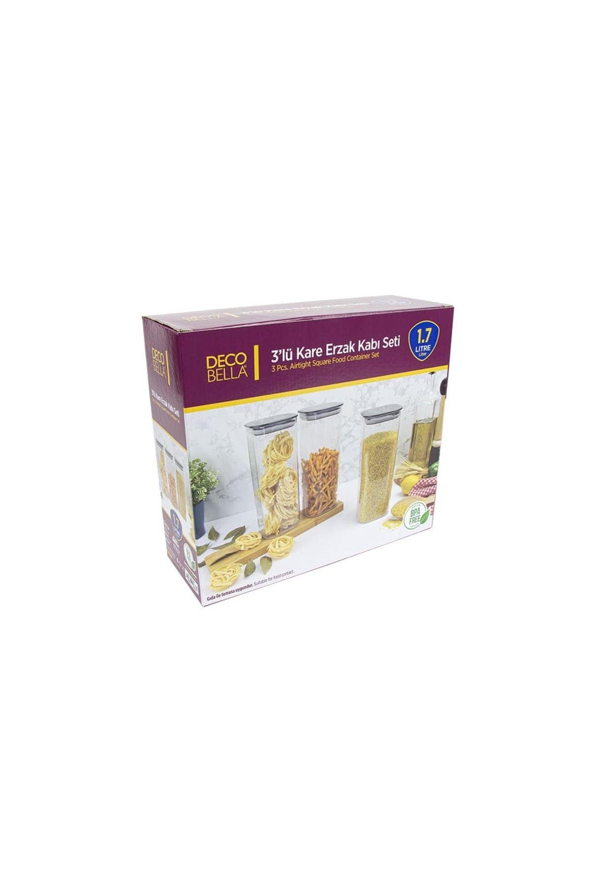 3 'lü set 1.7 Lt. Kare Erzak Kabı , Saklama Kabı Seti