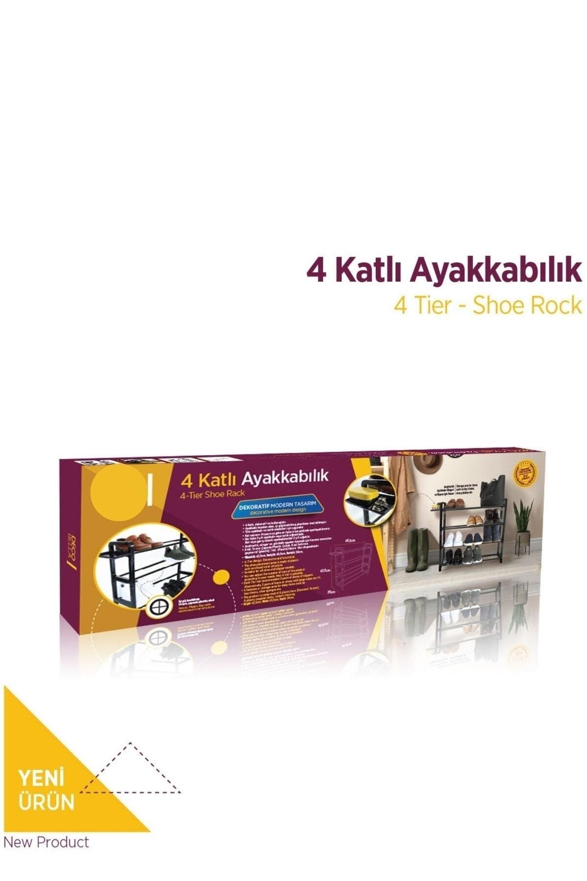 4 Katlı Siyah Ayakkabılık Dekoratif Ayakkabılık Demonte 1. Sınıf