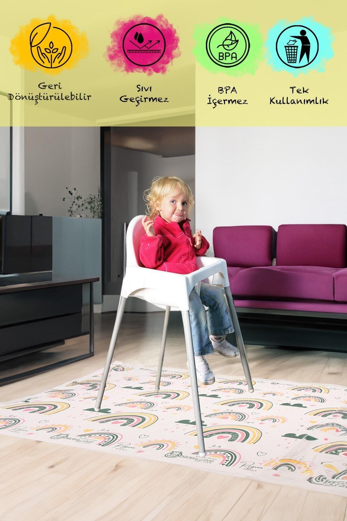Mama Sandalye ve Aktivite Örtüsü Kullan At Sıvı Geçirmez 3Rulo(Rulo içi:10 adet) Gökkuşağı 100x120cm