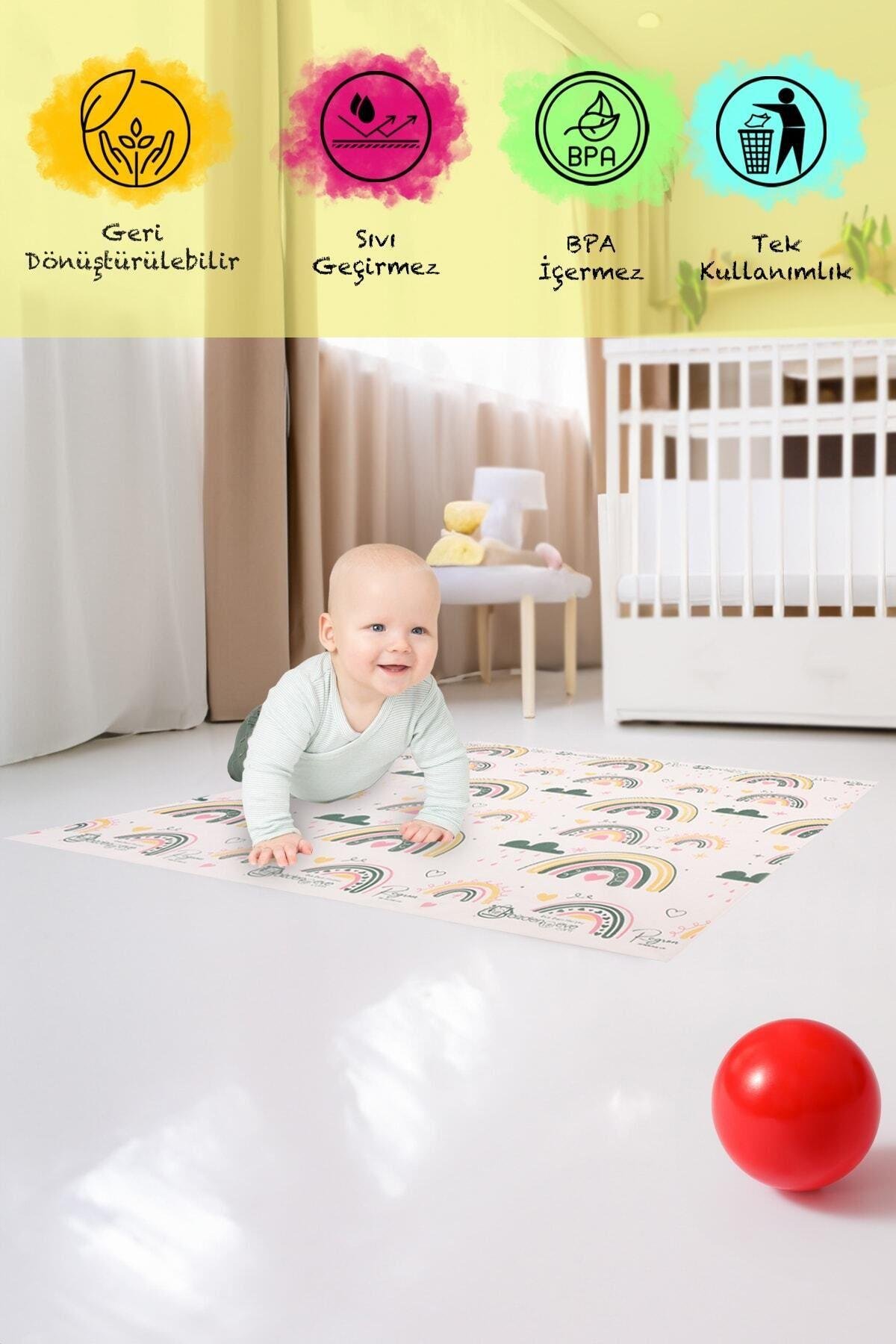 Mama Sandalye ve Aktivite Örtüsü Kullan At Sıvı Geçirmez 3Rulo(Rulo içi:10 adet) Gökkuşağı 100x120cm