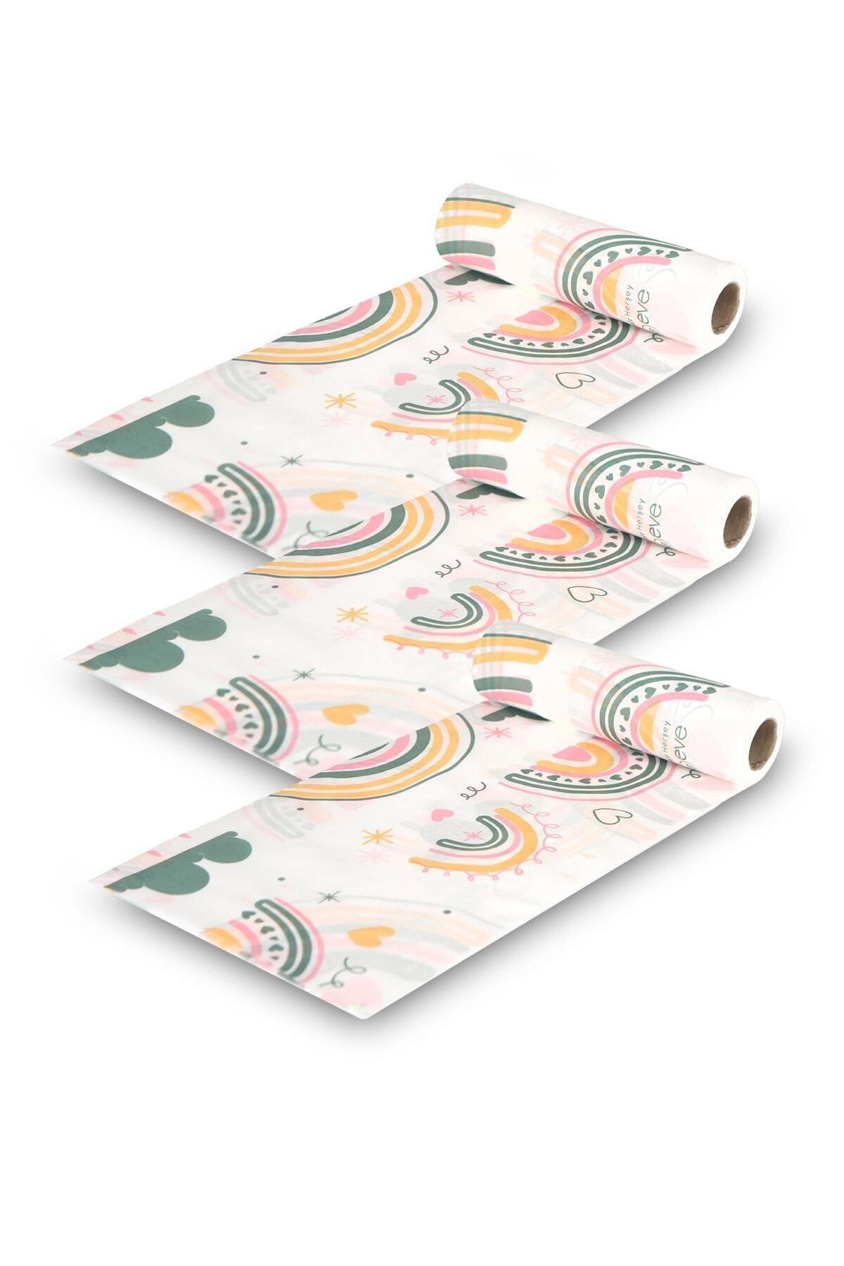 Mama Sandalye ve Aktivite Örtüsü Kullan At Sıvı Geçirmez 3Rulo(Rulo içi:10 adet) Gökkuşağı 100x120cm