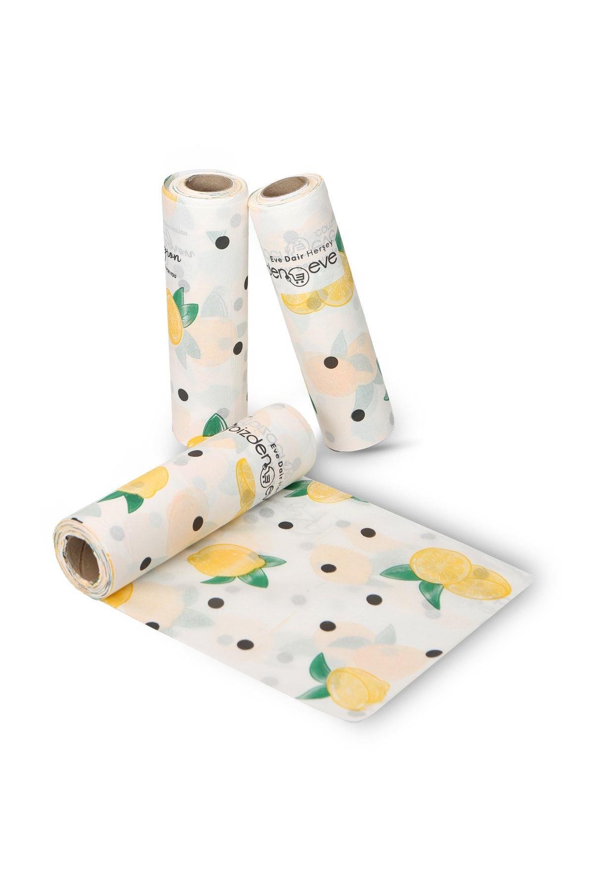 Masa Aktivite Piknik Örtüsü Kullanat Sıvı Geçirmez Örtü 3 Rulo(RULO İÇİ:10ADET) Limon 100x120 Cm
