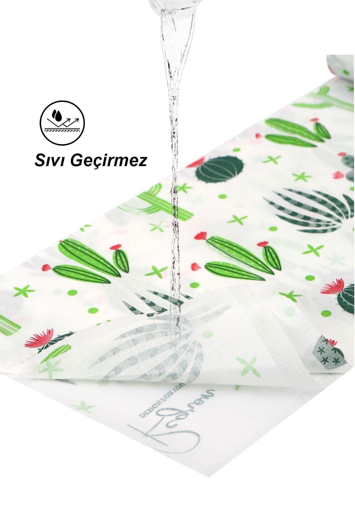 Masa ve Aktivite Piknik Örtüsü Kullan At Sıvı Geçirmez 3 Rulo ( Rulo içi:10 adet) Kaktüs 100x120cm