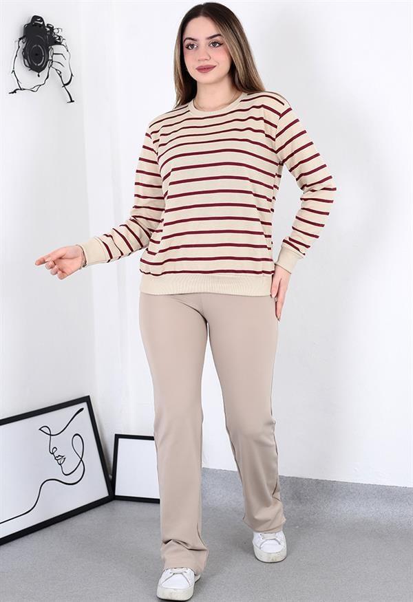 Çizgili Sweatshirt Bordo