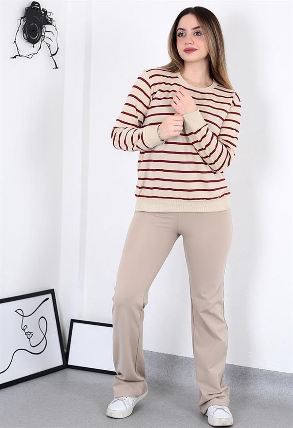 Çizgili Sweatshirt Bordo