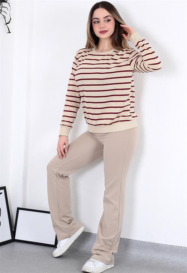 Çizgili Sweatshirt Bordo