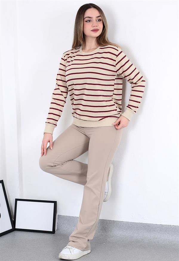 Çizgili Sweatshirt Bordo