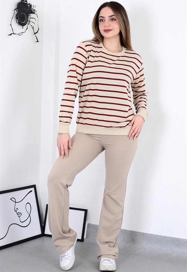 Çizgili Sweatshirt Bordo
