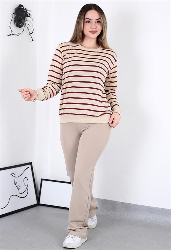 Çizgili Sweatshirt Bordo