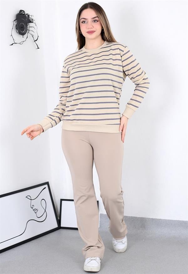Çizgili Sweatshirt Çokrenkli
