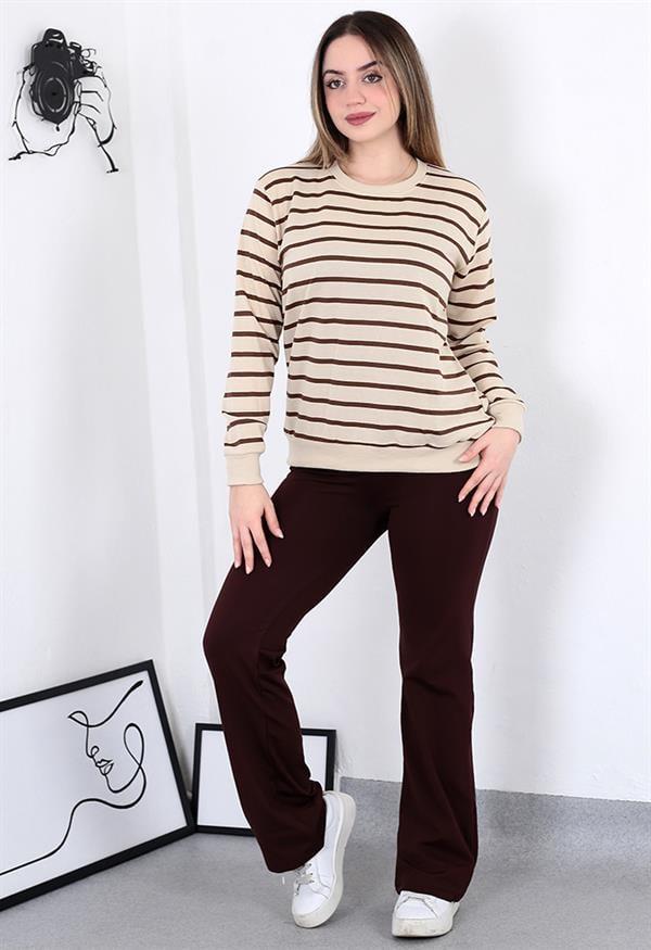 Çizgili Sweatshirt Kahverengi