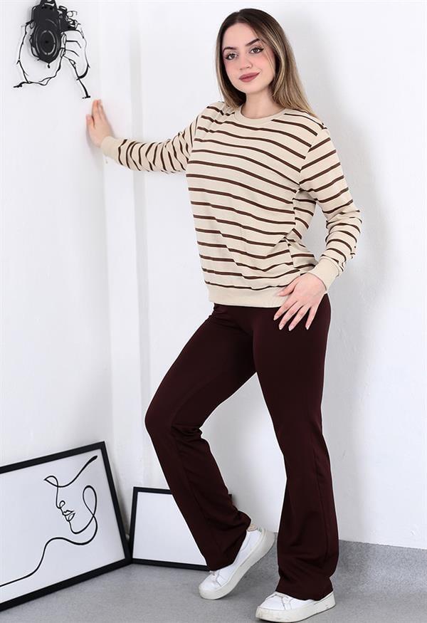 Çizgili Sweatshirt Kahverengi