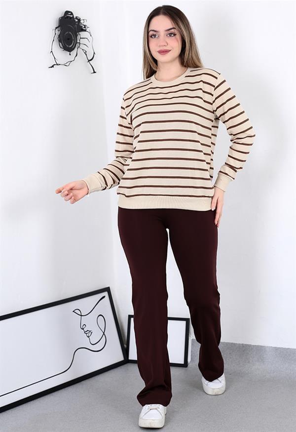 Çizgili Sweatshirt Kahverengi
