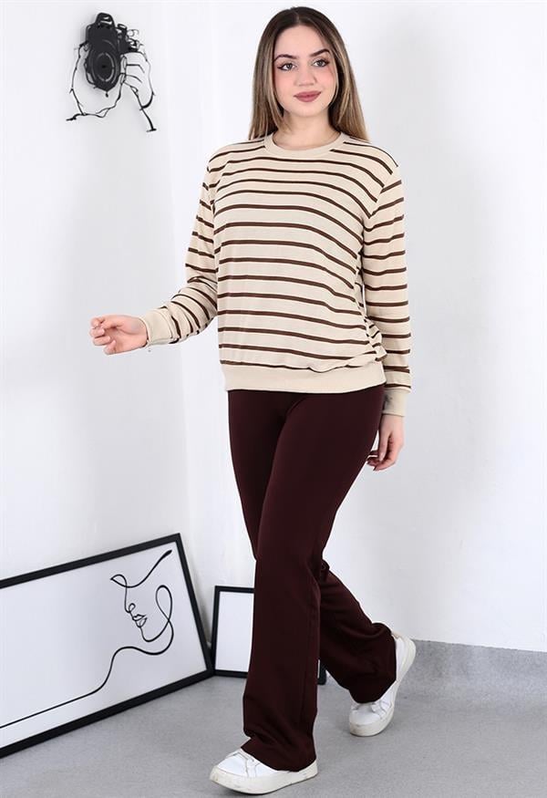 Çizgili Sweatshirt Kahverengi