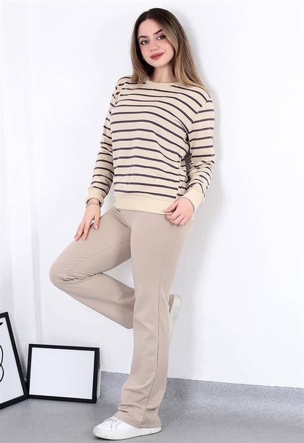 Çizgili Sweatshirt Mor