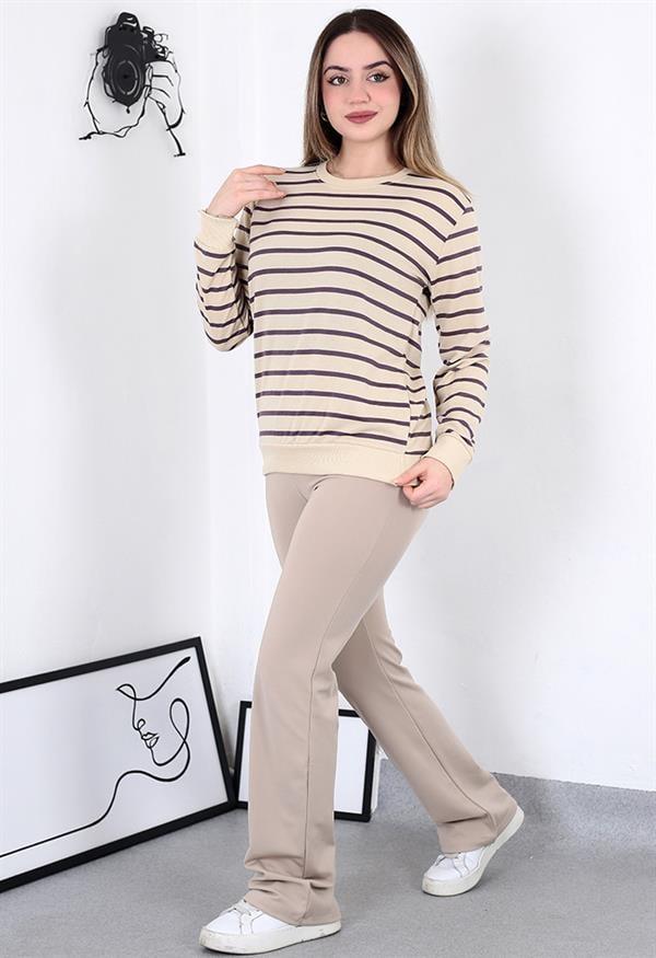 Çizgili Sweatshirt Mor