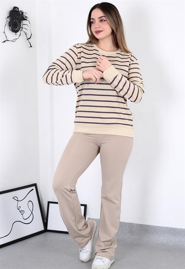 Çizgili Sweatshirt Mor