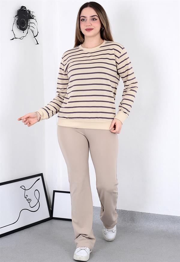 Çizgili Sweatshirt Mor