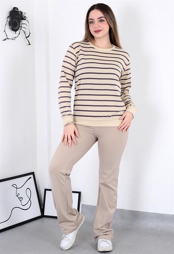 Çizgili Sweatshirt Mor