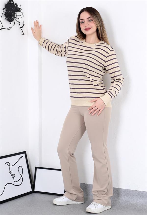 Çizgili Sweatshirt Mor