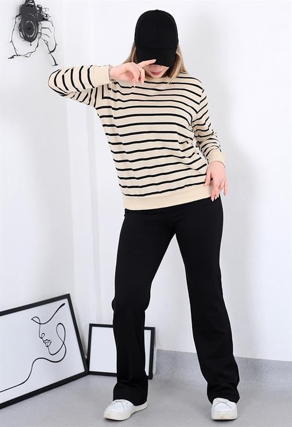 Çizgili Sweatshirt Siyah