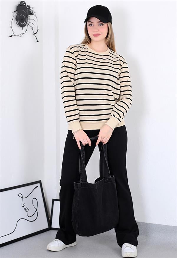 Çizgili Sweatshirt Siyah