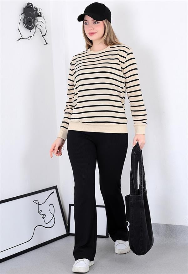 Çizgili Sweatshirt Siyah
