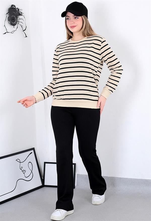 Çizgili Sweatshirt Siyah
