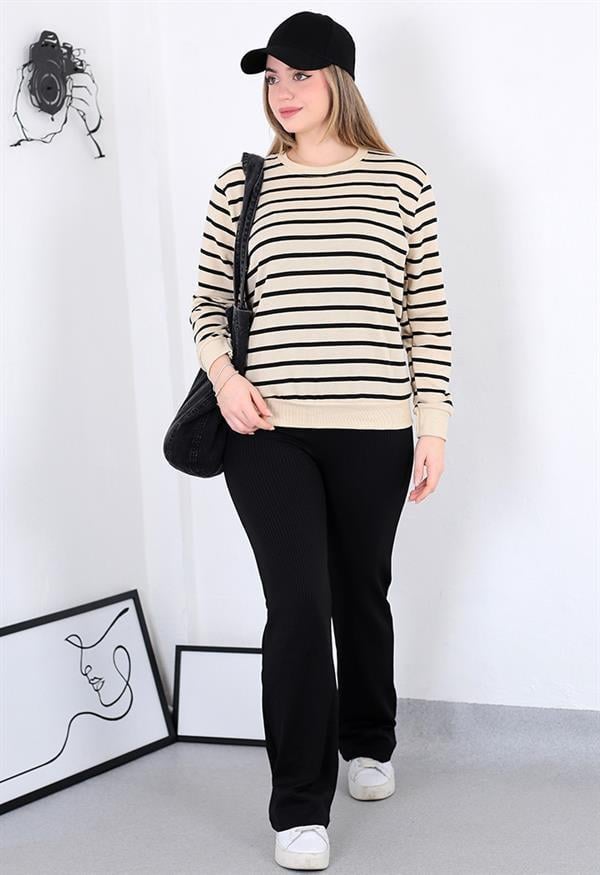 Çizgili Sweatshirt Siyah