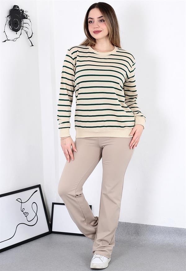Çizgili Sweatshirt Zümrüt Yeşil