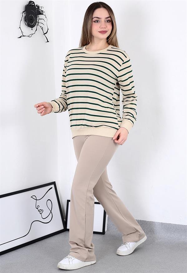 Çizgili Sweatshirt Zümrüt Yeşil