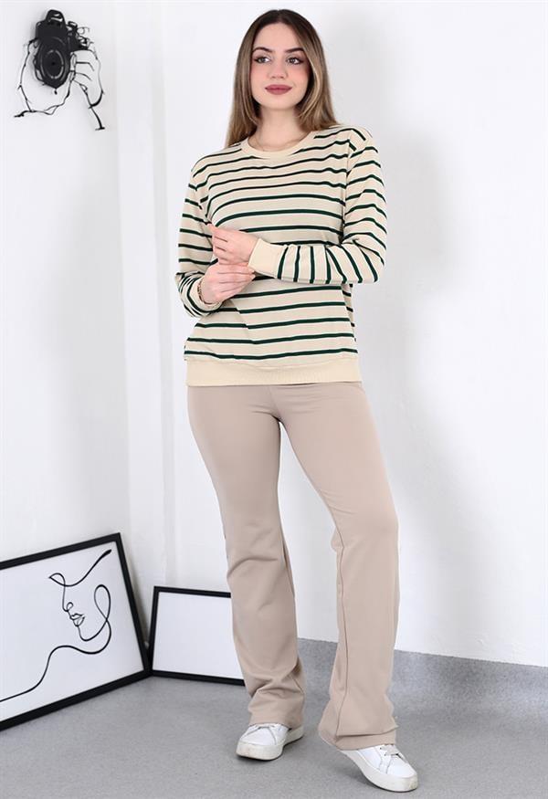 Çizgili Sweatshirt Zümrüt Yeşil