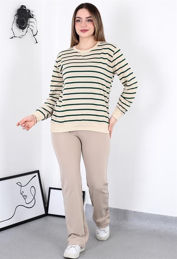 Çizgili Sweatshirt Zümrüt Yeşil