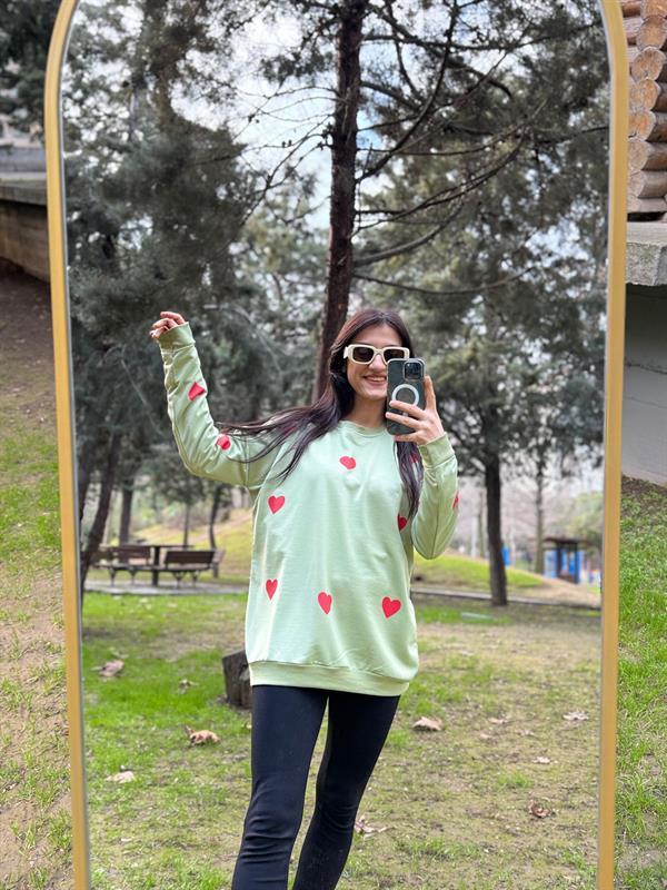 KALP BASKILI ÇAĞLA İPLİK SWEATSHİRT