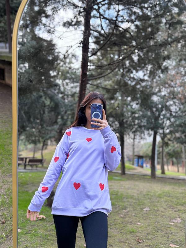 KALP BASKILI MOR İPLİK SWEATSHİRT