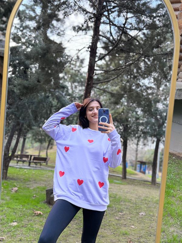 KALP BASKILI MOR İPLİK SWEATSHİRT