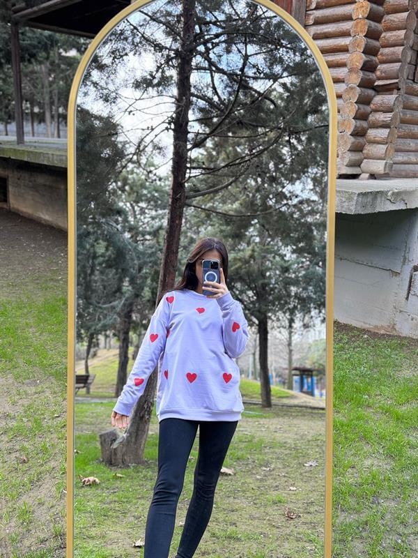KALP BASKILI MOR İPLİK SWEATSHİRT