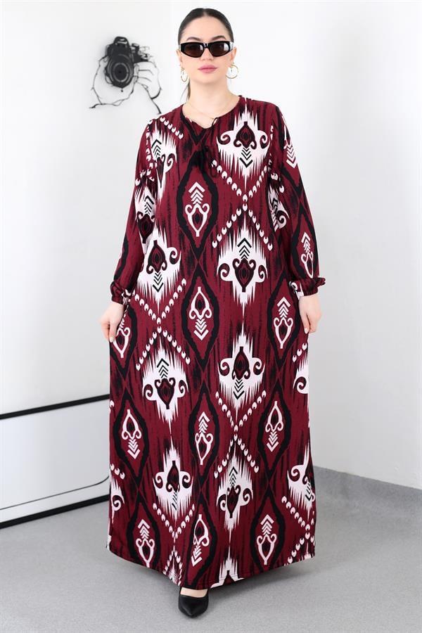 KIRMIZI BOHO PÜSKÜLLÜ BATTAL ELBİSE8461
