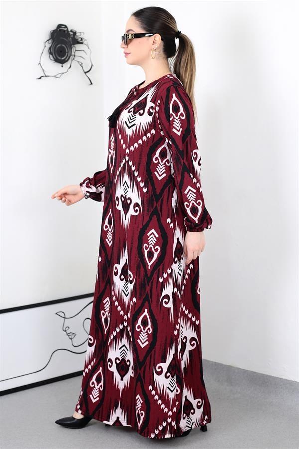 KIRMIZI BOHO PÜSKÜLLÜ BATTAL ELBİSE8461