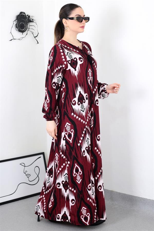 KIRMIZI BOHO PÜSKÜLLÜ BATTAL ELBİSE8461