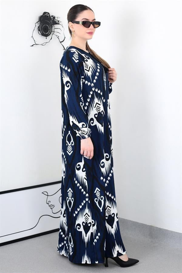 LACİVERT BOHO PÜSKÜLLÜ BATTAL ELBİSE8461