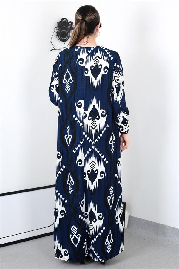 LACİVERT BOHO PÜSKÜLLÜ BATTAL ELBİSE8461