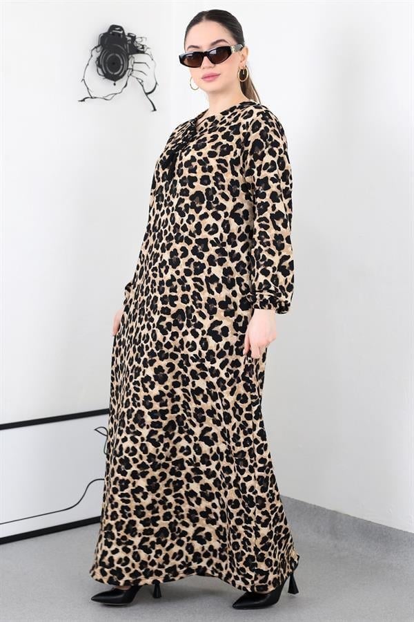 LEOPAR PÜSKÜLLÜ BATTAL ELBİSE 8461