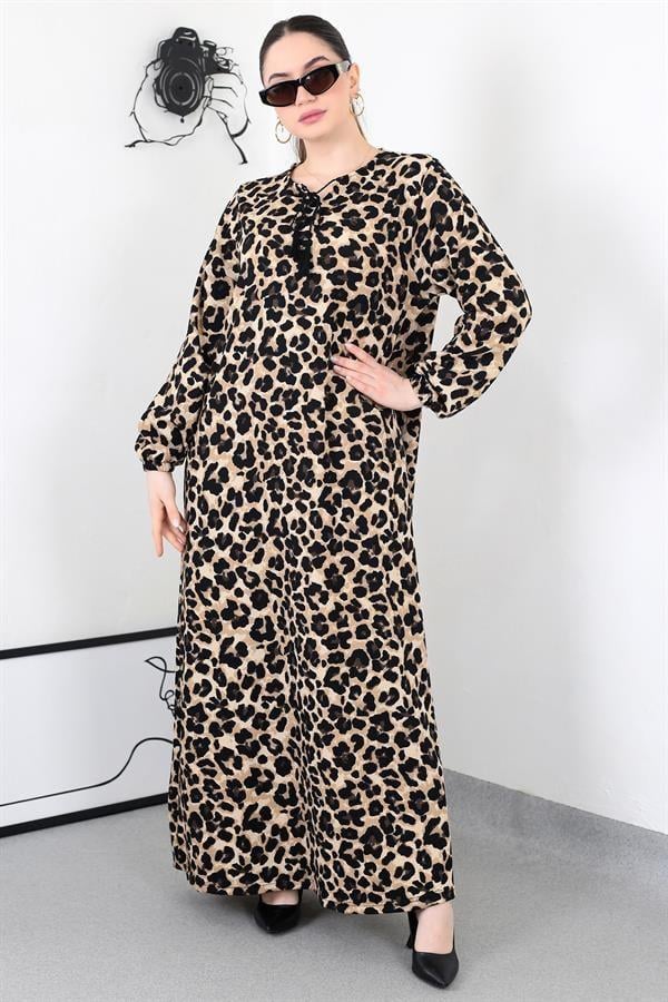 LEOPAR PÜSKÜLLÜ BATTAL ELBİSE 8461