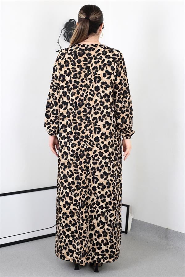 LEOPAR PÜSKÜLLÜ BATTAL ELBİSE 8461