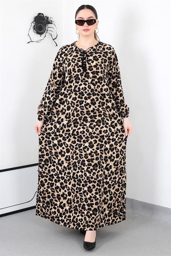 LEOPAR PÜSKÜLLÜ BATTAL ELBİSE 8461