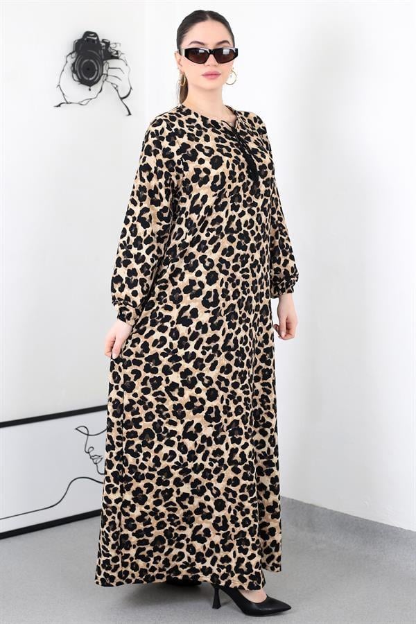 LEOPAR PÜSKÜLLÜ BATTAL ELBİSE 8461
