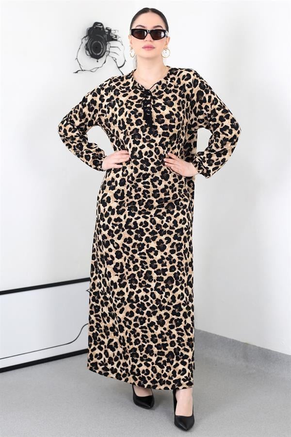 LEOPAR PÜSKÜLLÜ BATTAL ELBİSE 8461