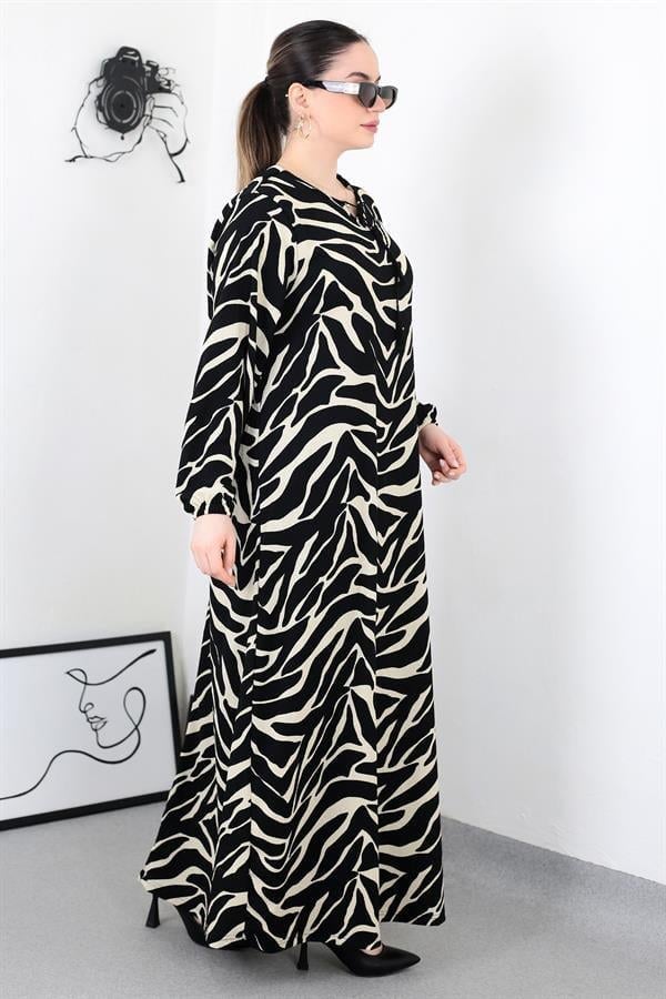 PÜSKÜLLÜ ZEBRA BATTAL ELBİSE 8461